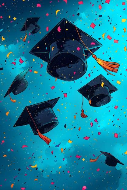 flying graduation caps  confetti graduation vertical banner