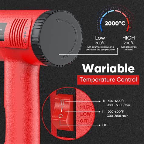 Mitsushi Heat Gun W Adjustable Temperature Hot Air Gun Blower Dryer