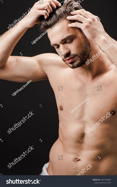 Bearded Handsome Nude Man Combing Hair Stock Photo 1681993681 Shutterstock