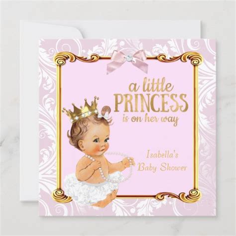 Brunette Baby Princess Baby Shower White Pink Gold Invitation Zazzle