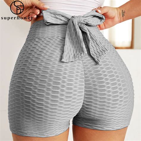 Superflower Ruched Booty Shorts For Women Scrunch Butt Push Up Gym Running Sports Back Bow Tie