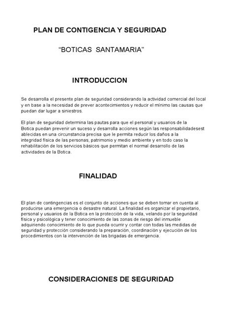 Plan De Contigencia Y Seguridad Pdf Defensa Civil