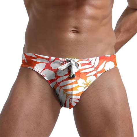 OGLCCG Men S Swim Briefs 2025 Summer Low Waist Floral Print Bikini Swimwear For Men Summer Beach