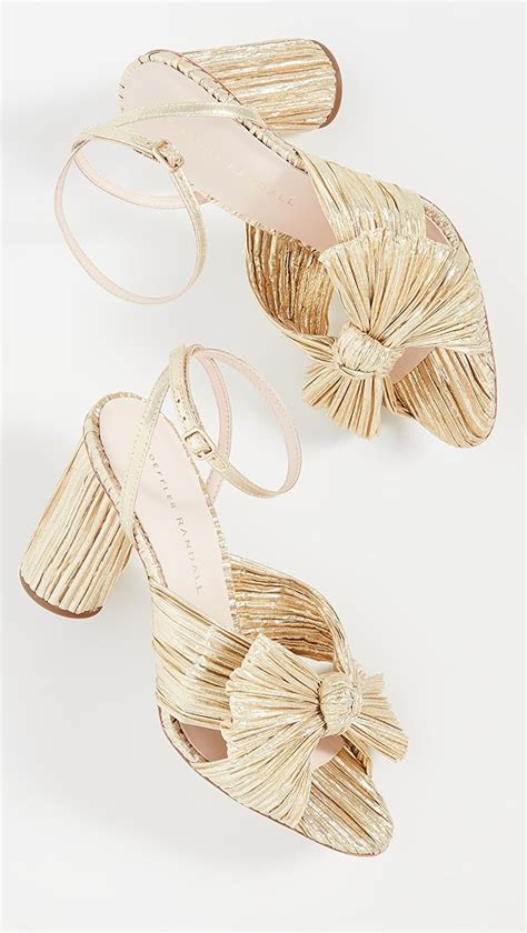 Loeffler Randall Camellia Gold Pleated Bow Heel With Ankle Strap Shopbop