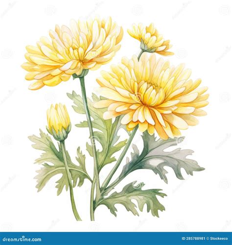 watercolor chrysanthemum illustration  yellow flowers  detailed