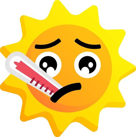 Sun with sick expression and fever thermometer. Clip art of hot sun ...