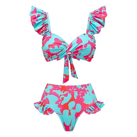 HHH 2025bikini New Flounced Printed High Waist Split Swimsuit Vacation Suit Female Hot Walmart