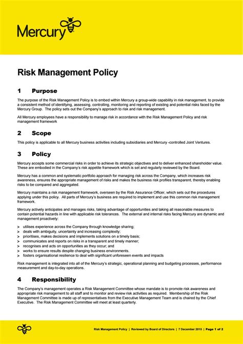 Risk Management Policy Template