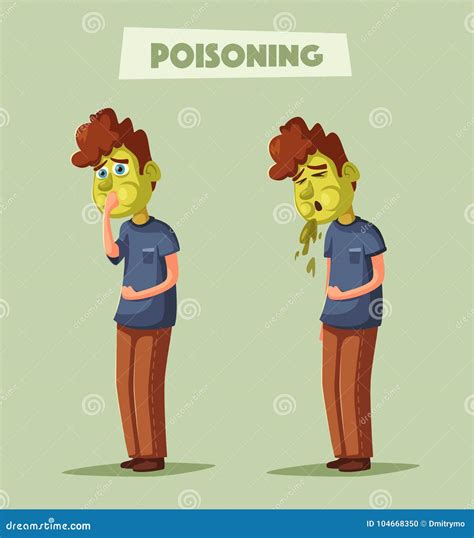 Unhappy Person Vomiting From Food Poisoning Cartoon Vector