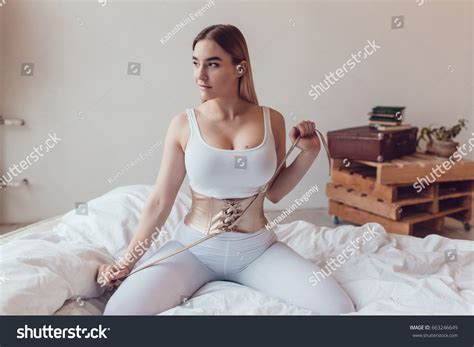 Sexy Blonde Woman Big Breasts White Stock Photo Shutterstock