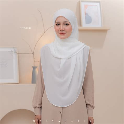 Masyarabia Tudung Bawal Curve In Off White Chiffon Georgette Bidang