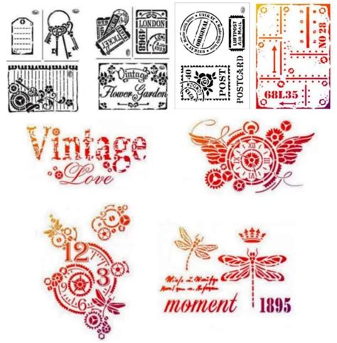 SCHABLONE STEAMPUNK VINTAGE A4 A5 Universal Stencil Textil Wand Viva