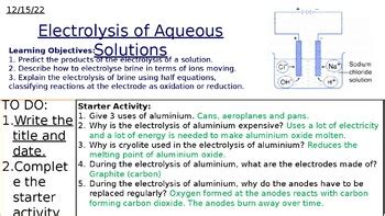 Gcse Electrolysis Of Aqueous Solutions Including Half Equations Tpt