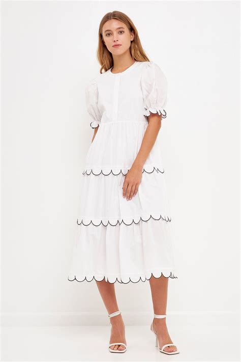 English Factory Scalloped Edge Midi Dress In White Lyst