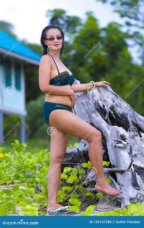 Woman With Bikini Shape Sex Symbol On Beach Stock Photo Image Of Seaside Breast 129137288