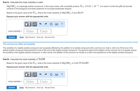 Solved Calculate The Molar Solubility In Water Mg Oh 2 Is A Chegg Hot Sex Picture