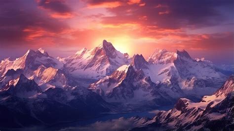 Premium Ai Image A Majestic Mountain Range With Snow Capped Peaks And