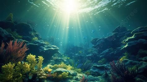 The Sun Shines Over Corals In The Sea Background 3d Illustration Of