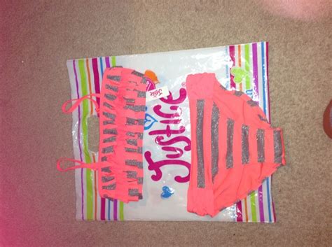 Hot Pink Bathing Suit With Silver Sparkly Stripes