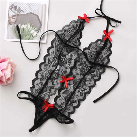 Sexy Set Erotic Lingerie Costumes Lace Siamese Perspective Three Point Underwear G String Adult