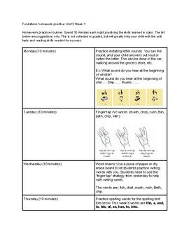 Fundations Level Unit Week Homework By Briana Cottingham Tpt