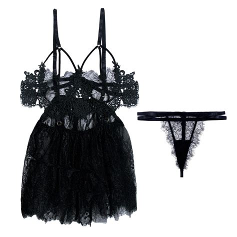 Lovechel Lingerie Belle Black Lace Babydoll Set With G Sting Shopee