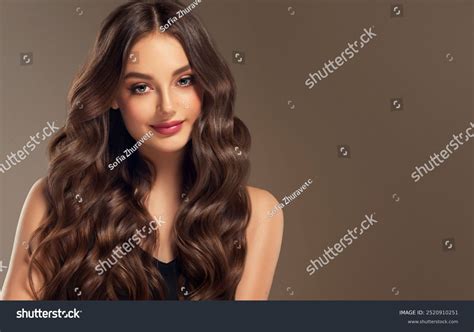 Brunette Girl Long Shiny Curly Hair Stock Photo Shutterstock