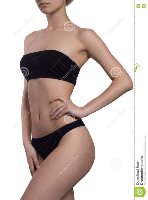 Fitness Woman In Black Lingerie Isolated On White Background Hand On