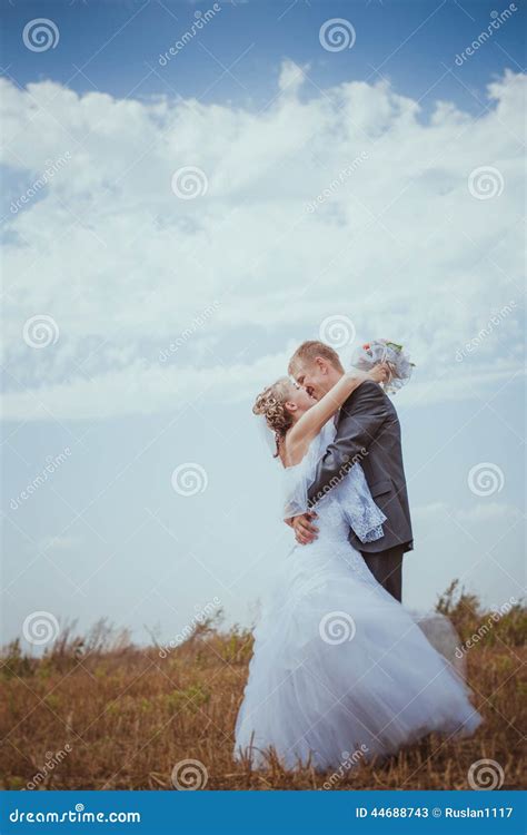 Beijando Pares Do Casamento Na Grama Alta Imagem De Stock Imagem De