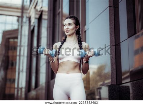 Sexy Fit Brunette Woman Pigtails Trains Stock Photo Shutterstock