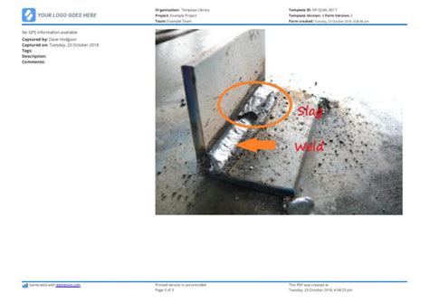 Visual Weld Inspection Report Template