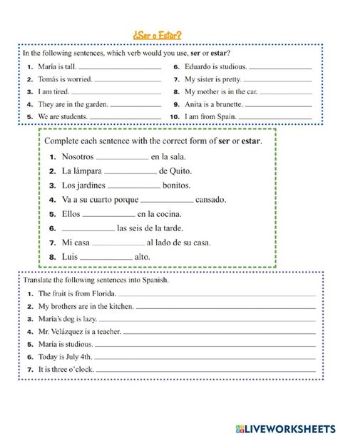 El Verbo Estar Explanation And Practice Worksheet For Th Th