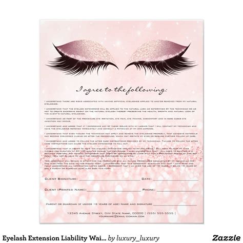 Eyelash Extension Liability Waiver Rose Pink Flyer Zazzle Eyelash