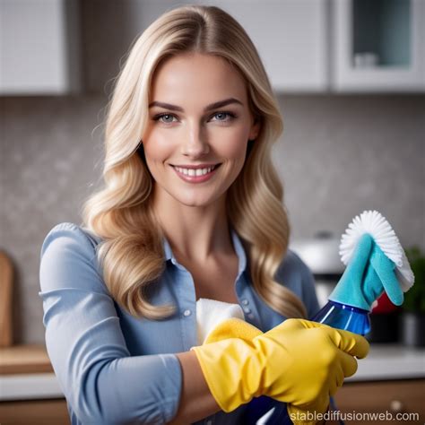 Blonde Woman In Kitchen With Thumbs Up Stable Diffusion Online