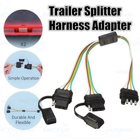 2X 12V Flat 4-Way 4Pin Tow Trailer Truck Pickup Y-Splitter 17.5