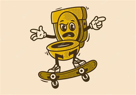 Premium Vector Mascot Character Of Toilet Jumping On Skateboard