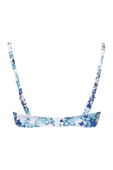 Amalfi Underwired Non Padded Twist Front Bikini Top In White Blue Pour Moi
