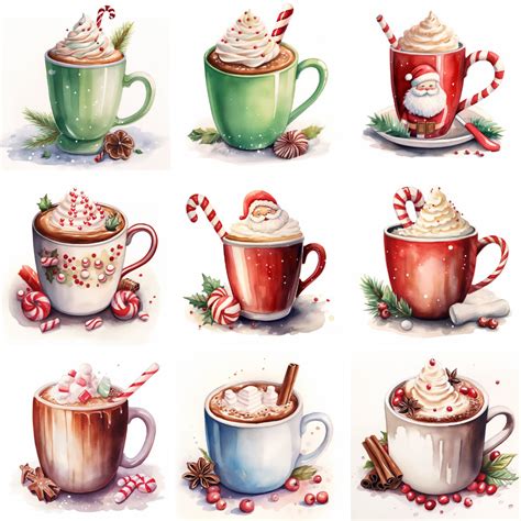 Watercolor Hot Chocolate Clipart High Quality PNG Files Hot Etsy
