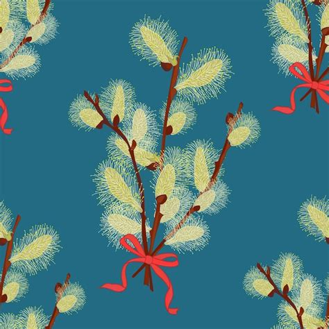 Premium Vector Abstract Texture With Pussy Willow Seamless Pattern With Festive Flower Bouquet