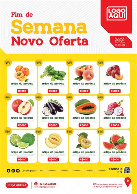 Folheto Encarte Fim De Semana Nova Oferta Frutas Verduras Vetor EPS