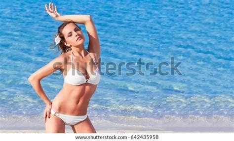 Sexy Beautiful Woman White Bikini Posing Stock Photo Shutterstock