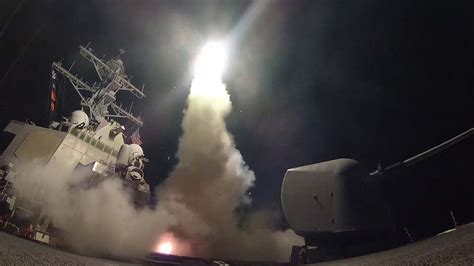 Footage US Navy Destroyers Launch Tomahawk Cruise Missiles Targeting