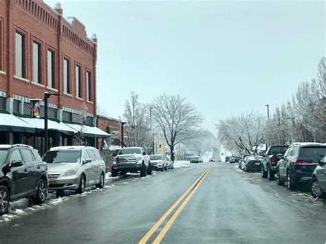 Downtown Olathe on a snowy winter day