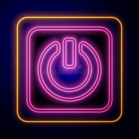 Glowing Neon Power Button Icon Isolated On Black Background Start Sign