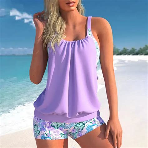 New Women Sexy Two Piece Tankini Swimwear Printing High Waist Bikini Set 2024 Summer Swimsuit