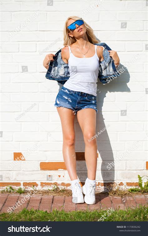 Beautiful Sexy Blonde Woman Dressed Denim Stock Photo Shutterstock