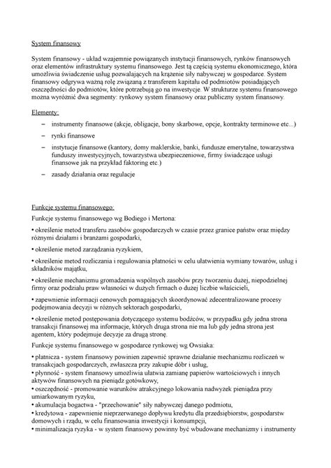 System finansowy elementy funkcje - System finansowy System finansowy