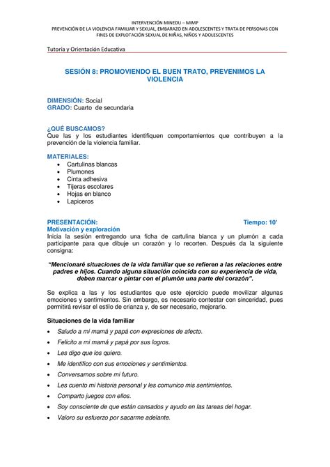 Sesion Promoviendo El Buen Trato Prevenimos La Violencia