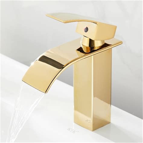 Waterfall Basin Faucet Bathroom Gold Deck Mounted Sink Tap Cold And Hot Water Mixer Tap Brass