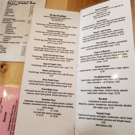 Menu At The Naked Crepe Bistro Inc Cafe Wolfville